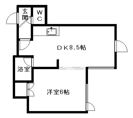 KIRAMECK円山東Ⅱ(1DK/2階)の間取り写真