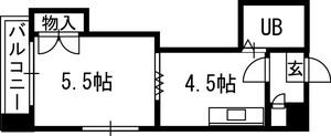札幌JOW2ビル(1DK/5階)の間取り写真