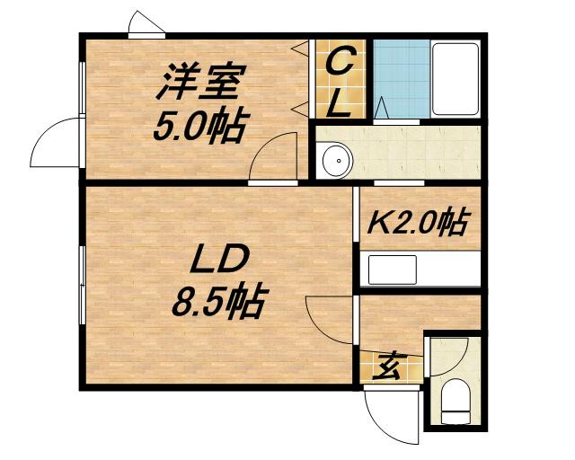 プラッツ南16条(1LDK/2階)の間取り写真