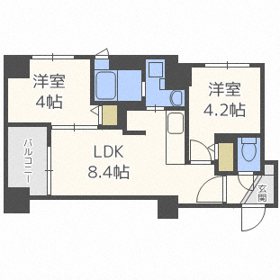 クラッセ知事公館前(2DK/7階)の間取り写真