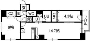 アルファタワー札幌南4条(2LDK/14階)の間取り写真