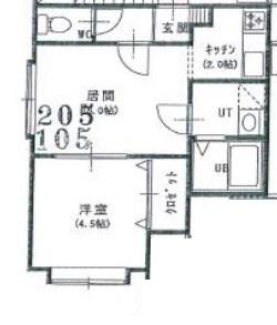 プラダハウス(1LDK/2階)の間取り写真