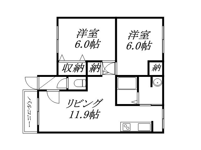 PIVOT山鼻E(2LDK/3階)の間取り写真
