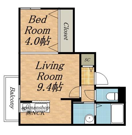 エアフォルク八軒(1LDK/3階)の間取り写真