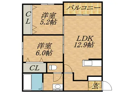 グランコート宮の森(2LDK/1階)の間取り写真