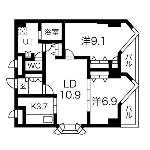 宮ヶ丘レジデンス神宮前(2LDK/4階)の間取り写真