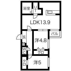PCHE山鼻 C(2LDK/4階)の間取り写真