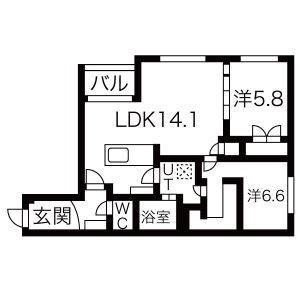 カレラ山鼻南(2LDK/5階)の間取り写真