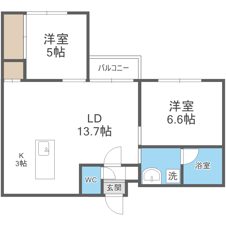 円山桜並木通ビル(2LDK/4階)の間取り写真