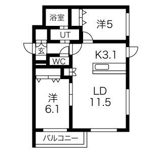 ラピス山の手(2LDK/2階)の間取り写真