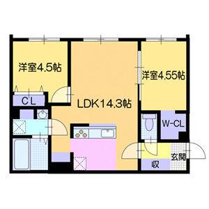 アーバス南円山(2LDK/4階)の間取り写真