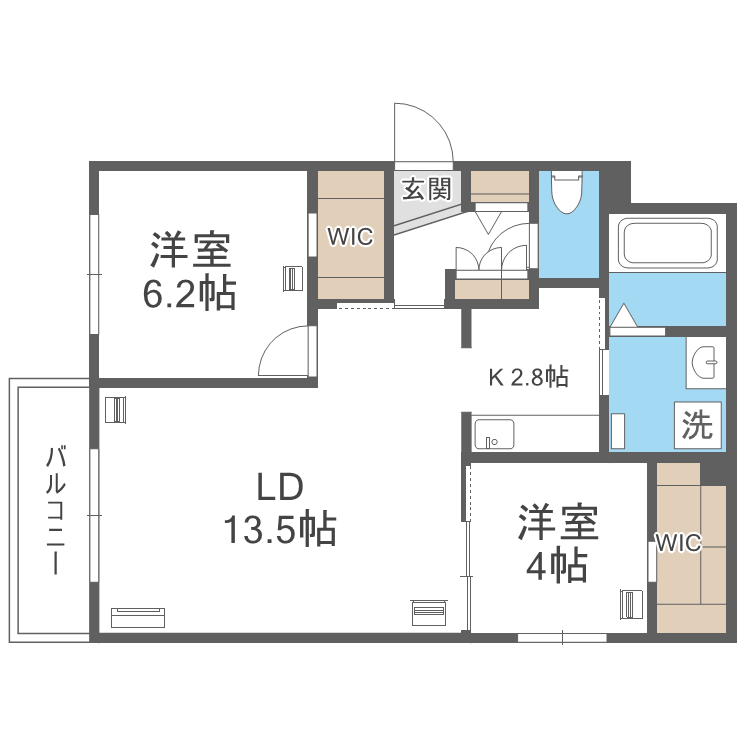 エフュート二十四軒(2LDK/1階)の間取り写真