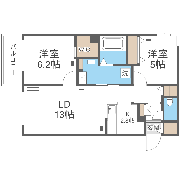 エフュート二十四軒(2LDK/1階)の間取り写真