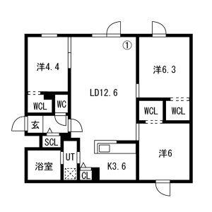 HILLS SAPPORO Ⅵ (3LDK/3階)の間取り写真