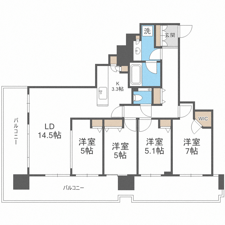 プレミストタワーズ札幌苗穂 AQUAGATE(4LDK/6階)の間取り写真