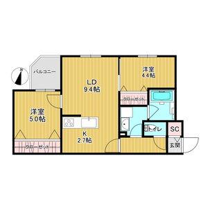 ALESIA北円山旧 SーRESIDENCE北円山ALESIA(2LDK/2階)の間取り写真