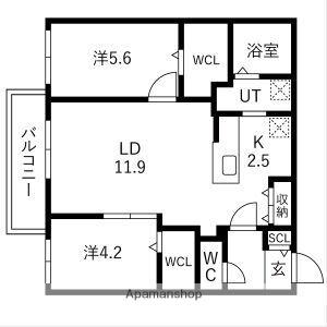 ブランシャールKI幌平橋(2LDK/2階)の間取り写真