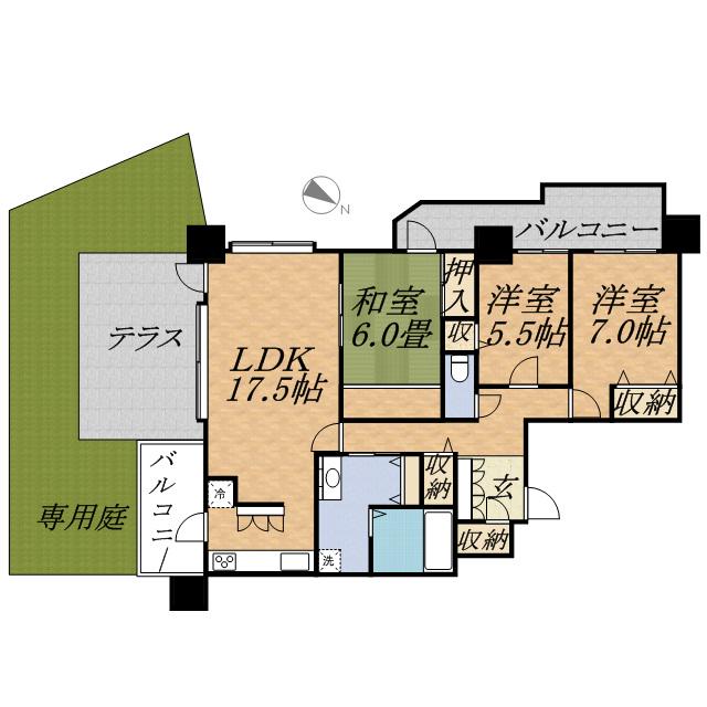ライオンズマンション円山桜通(3LDK/1階)の間取り写真