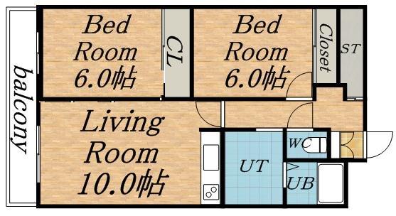 琴似コーポ山竹(2LDK/7階)の間取り写真