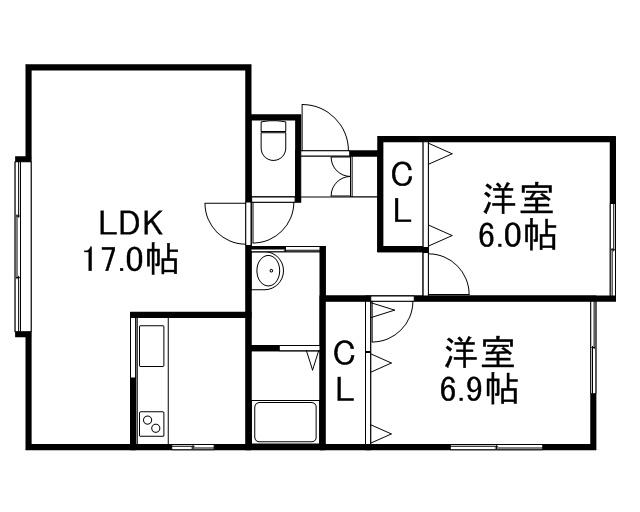 モデュロール発寒(2LDK/3階)の間取り写真