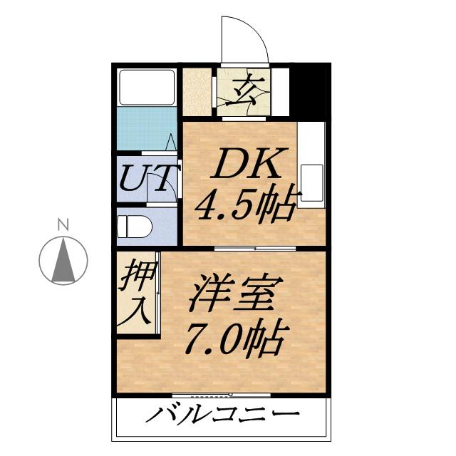 内山マンション(1DK/4階)の間取り写真