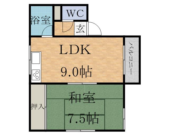 クレセントハウスA棟(1LDK/2階)の間取り写真