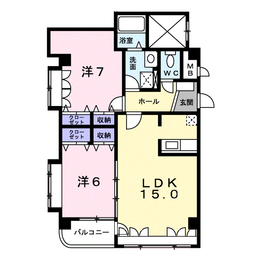 エレガンス宮の森アネックス(2LDK/1階)の間取り写真