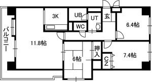 アルファスクエア円山(3LDK/3階)の間取り写真