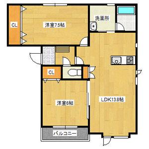 グランドソレーユB(2LDK/3階)の間取り写真