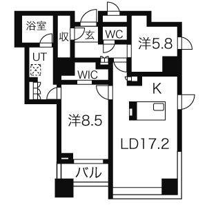 プライムメゾン大通公園(1SLDK/14階)の間取り写真