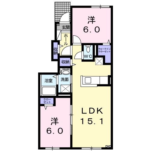 プラシードKⅤ(2LDK/1階)の間取り写真