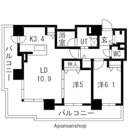 ブランズタワーアイム札幌大通公園(2LDK/14階)の間取り写真