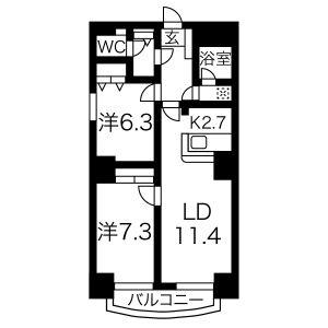 ラベニール伏見(2LDK/7階)の間取り写真