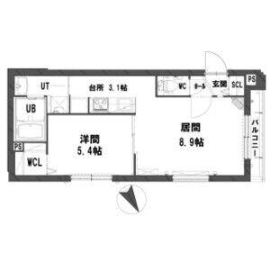 グランメール24イースト(1LDK/2階)の間取り写真