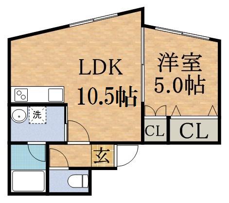 シングルコート南7条B棟(1LDK/2階)の間取り写真