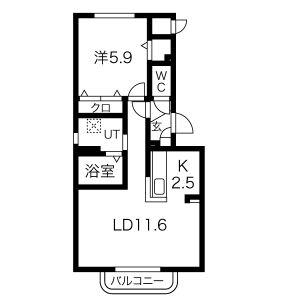 ファインディ西町(1LDK/4階)の間取り写真