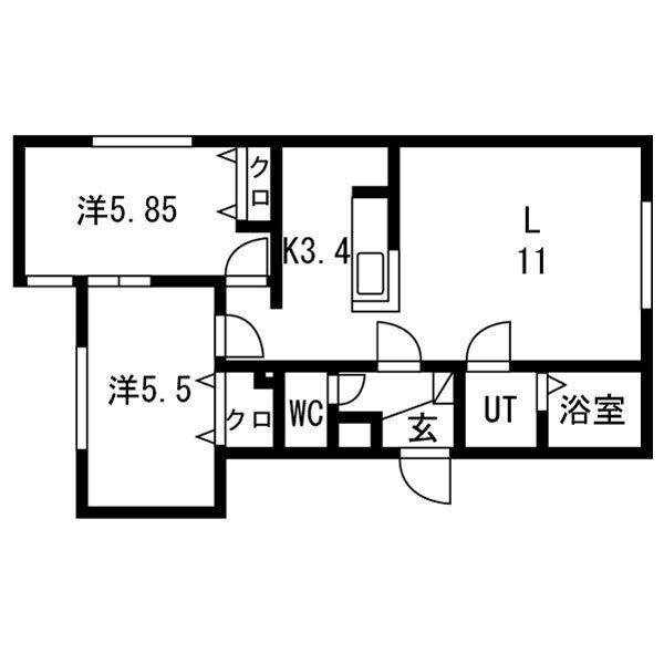 サリーヴィラ月寒東(2LDK/3階)の間取り写真