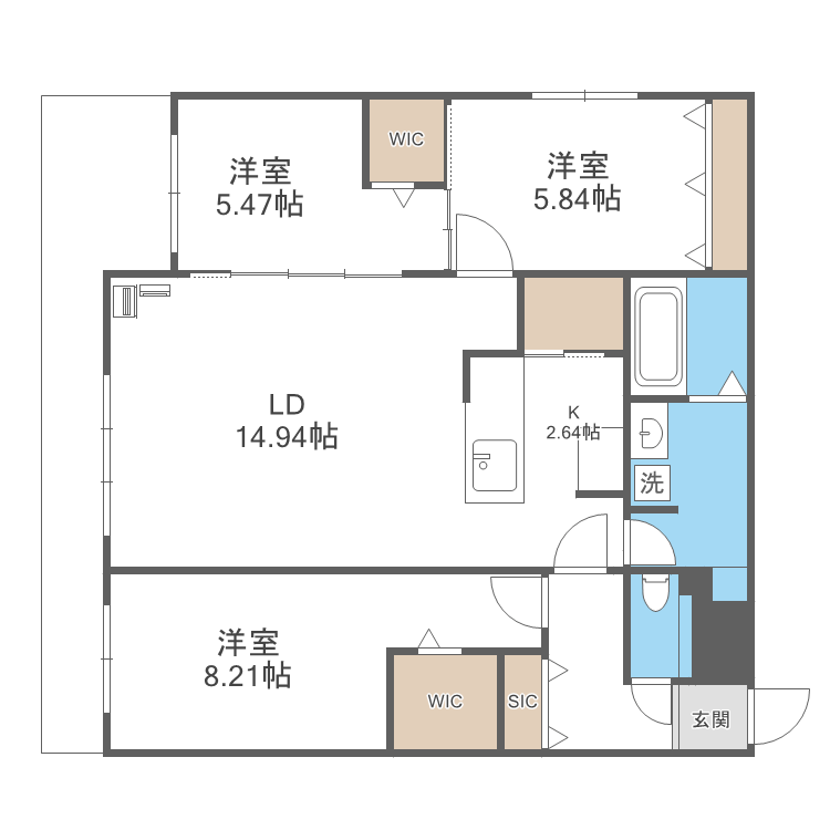 ビッグレジデンス円山宮ヶ丘(3LDK/1階)の間取り写真