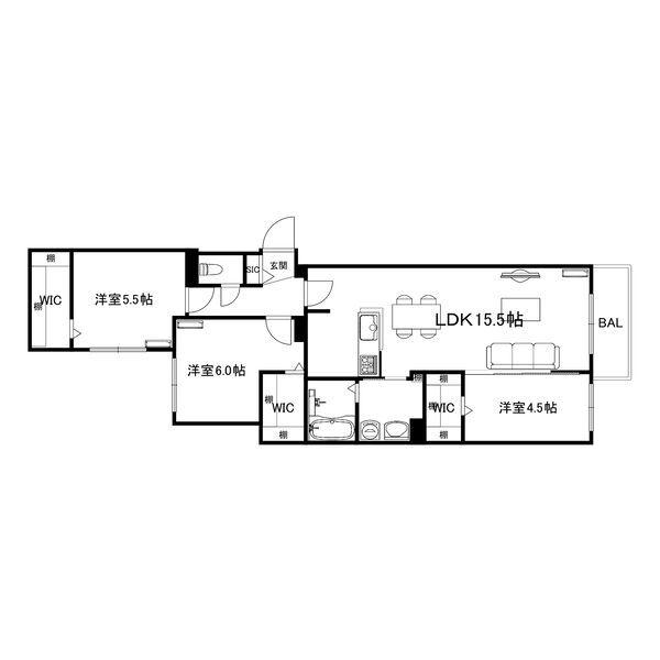 ブランシャール西線11条HD(3LDK/2階)の間取り写真