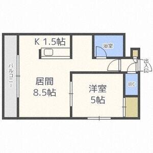 ドエル札幌南6条Ⅰ(1LDK/6階)の間取り写真