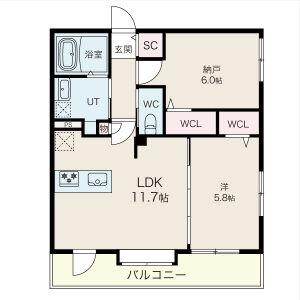 アルファスクエア北22(2LDK/3階)の間取り写真