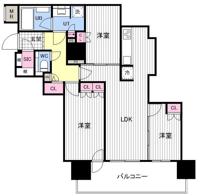 ザ・札幌タワーズ イーストタワー(3LDK/24階)の間取り写真