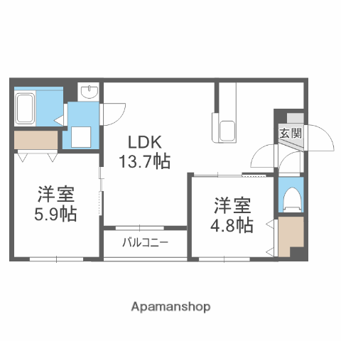 南7西16MS(2LDK/1階)の間取り写真
