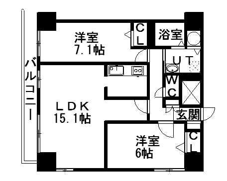 レジディア大通西(2LDK/14階)の間取り写真