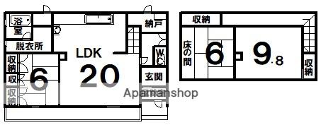根室本線 釧路駅 バス乗車時間：20分 晴海入口バス停で下車 徒歩2分 2階建 築42年(3LDK)の間取り写真