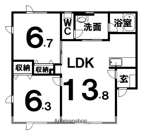 メゾンKRⅢ(2LDK/1階)の間取り写真