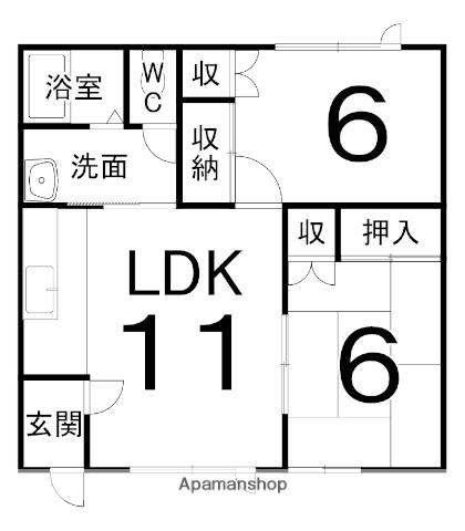 パークヒル緑ヶ岡(2LDK/1階)の間取り写真