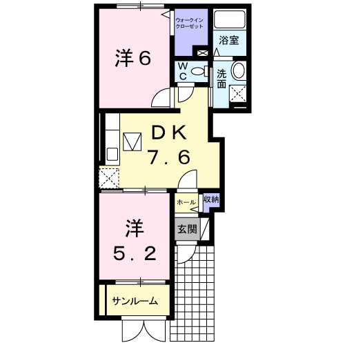ヌーベルカクマン(2DK/1階)の間取り写真