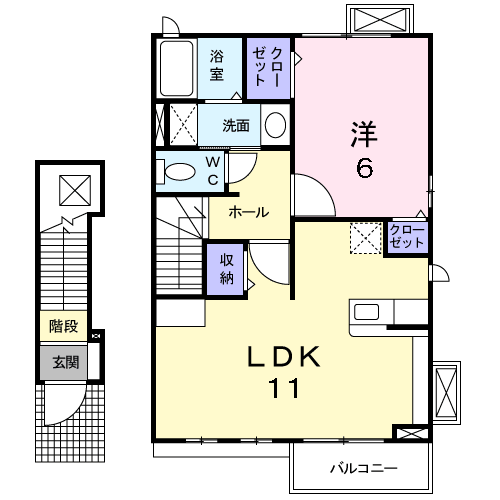 サニーハイツ小向(1LDK/2階)の間取り写真