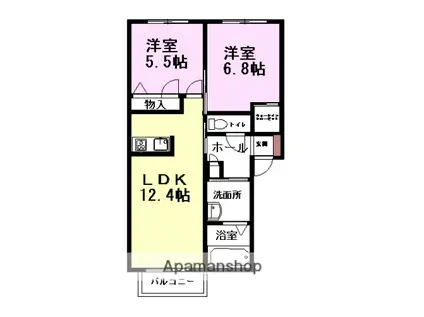 シャーメゾンソレイユA・B(2LDK/1階)の間取り写真